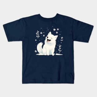 White Winter Fox Graphic Smiling Happy Kids T-Shirt